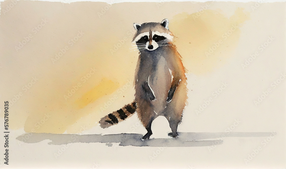  a painting of a raccoon on a white background with watercolors on paper and a watercolor pencil dra