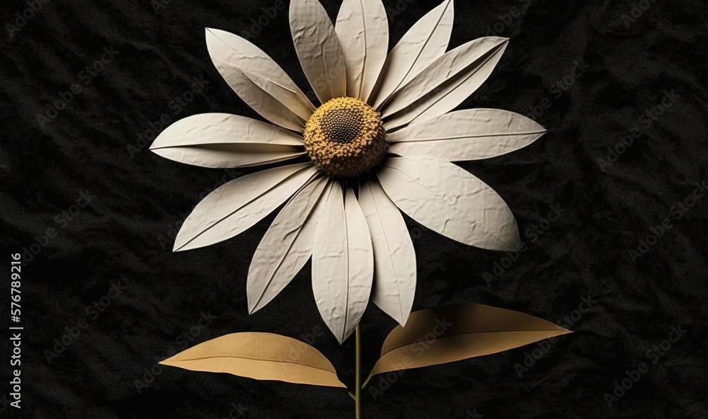  a white flower with a yellow center on a black background with a gold center on the center of the f