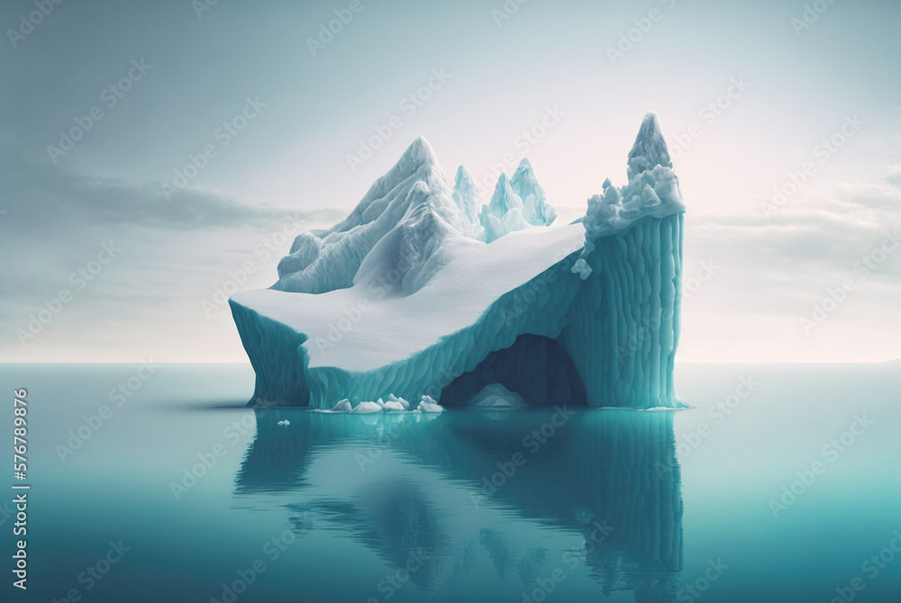 Iceberg in a ocean. White ice huge lump in water. Antarctic landscape. Generative AI