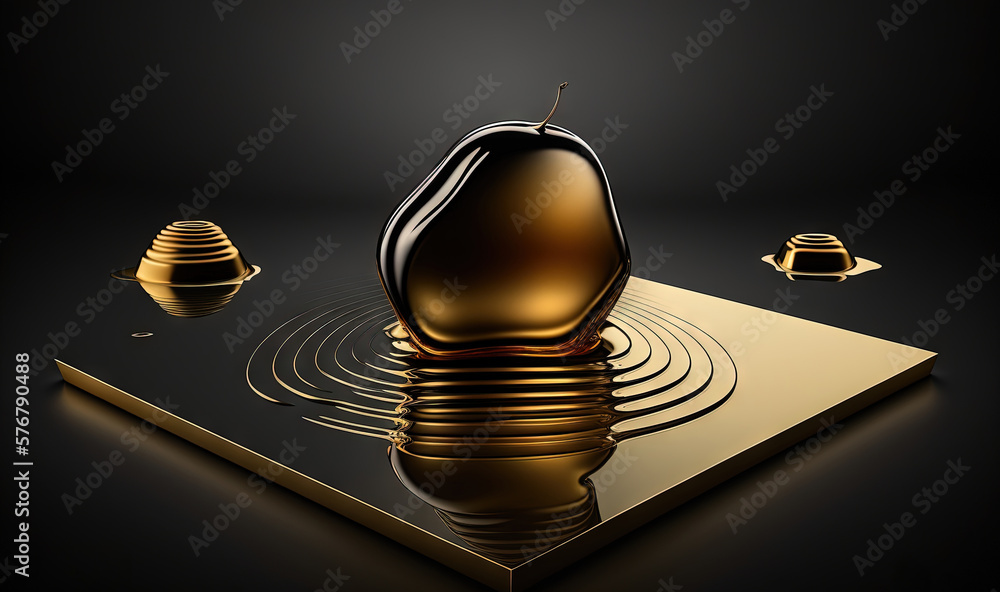  a golden object sitting on top of a black surface next to a golden object on top of a black surface