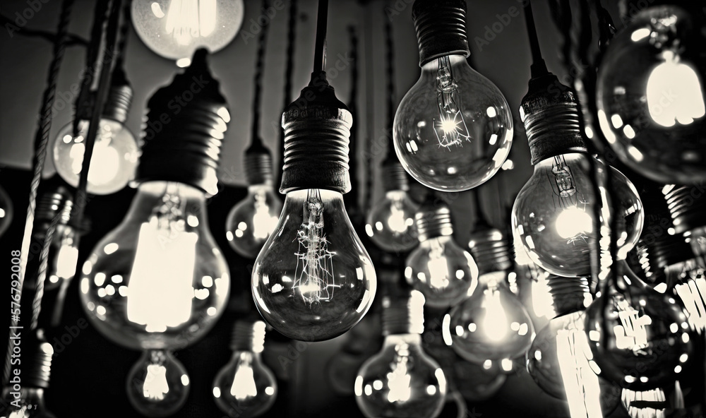  a bunch of light bulbs hanging from a ceiling in a room with many lights on it and a string of ligh