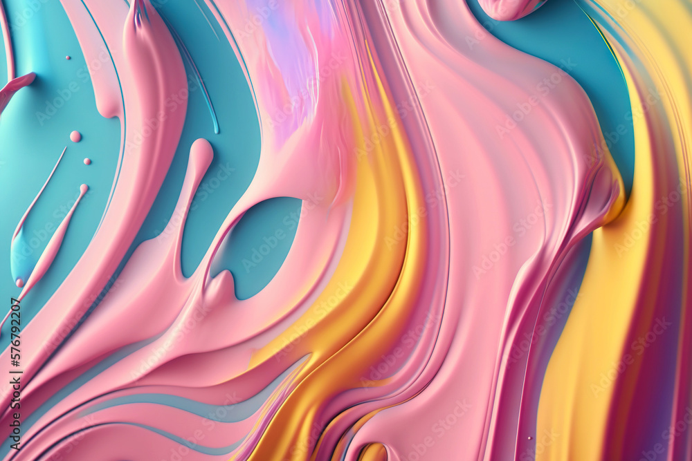 Pastel liquid paint flows background. Creamy color fluid. Generative AI