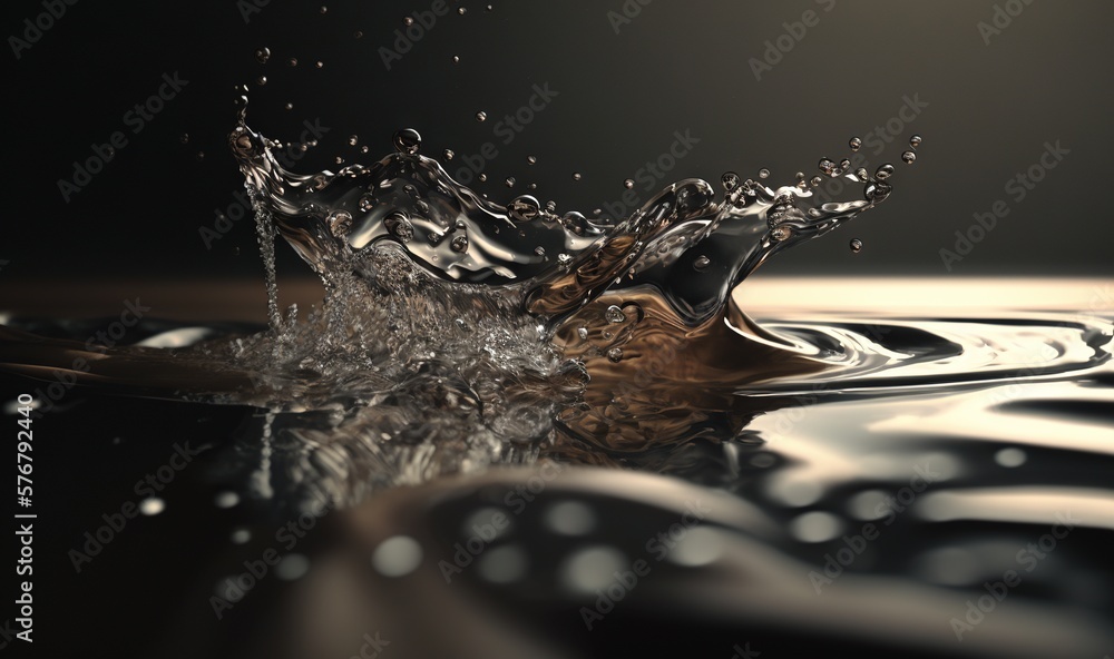  a water splash with a crown shaped object in the middle of the water and a black background with a 