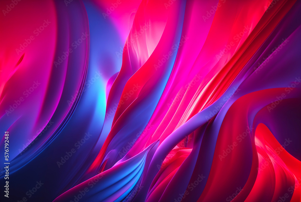 Abstract fluid color background. Layered paint swirls and twists. Blue and viva magenta wallpaper. G