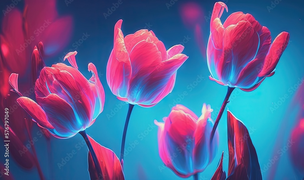  a group of pink flowers with blue background and pink petals in the middle of the petals, with a bl