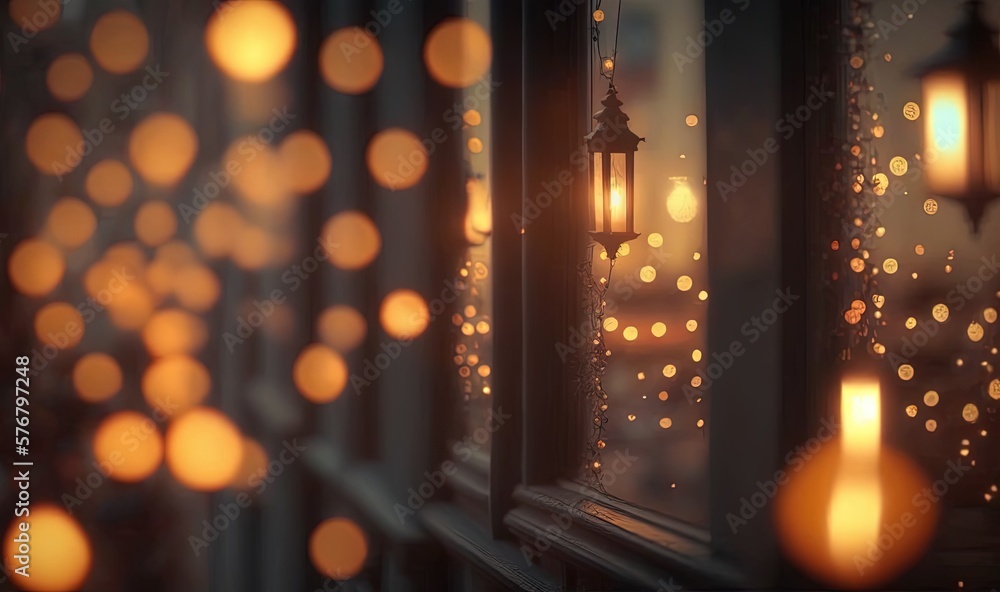  a window with a bunch of lights on it next to a window sill with a curtain and a window sill in the