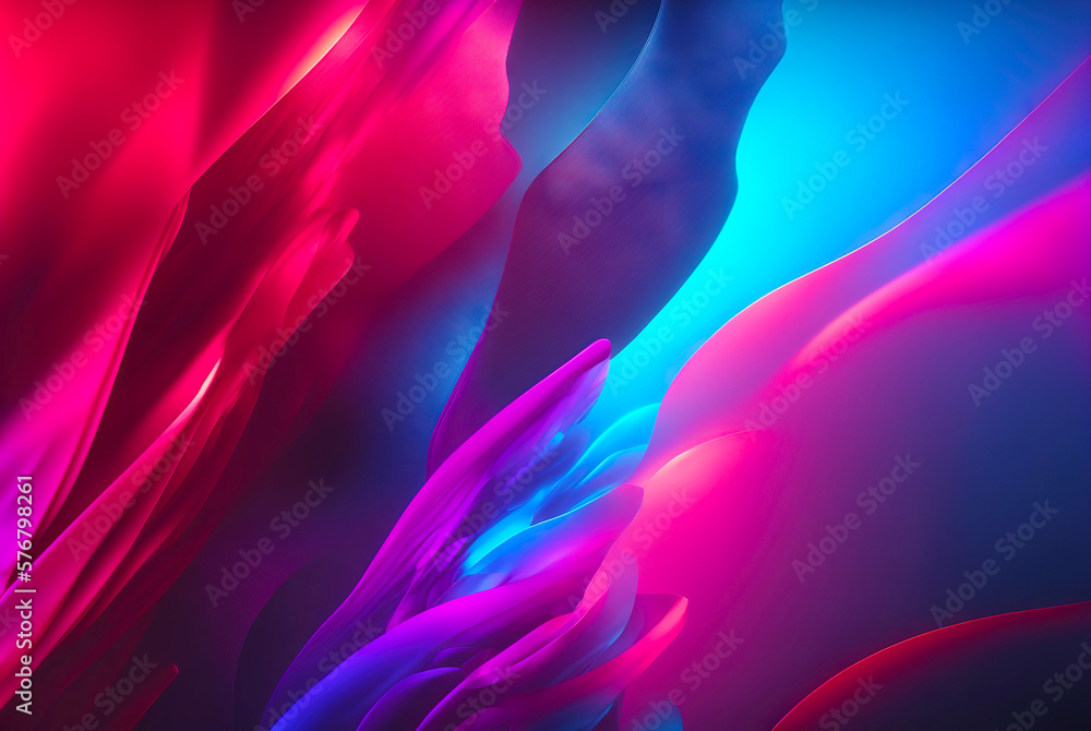 Abstract fluid color background. Layered paint swirls and twists. Blue and viva magenta wallpaper. G