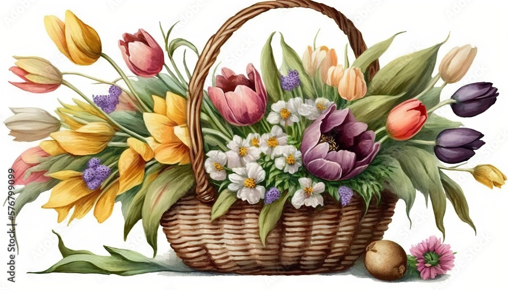  a basket filled with lots of flowers next to a basket filled with flowers on top of a white surface