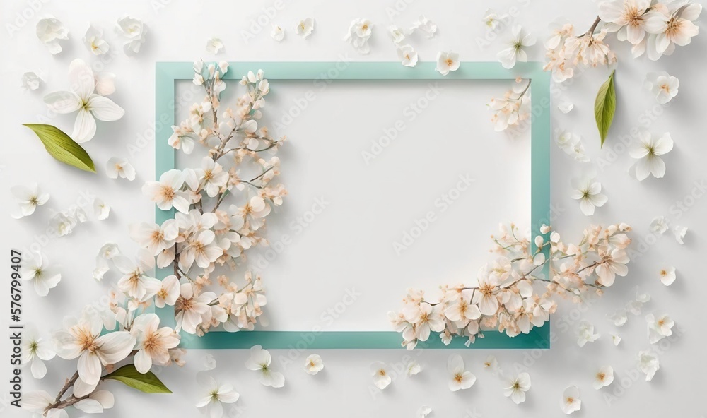  a frame with flowers and leaves on a white background with a place for a text or a picture with a p