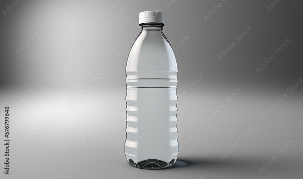  a bottle of water on a gray background with a shadow on the floor and a gray background with a whit