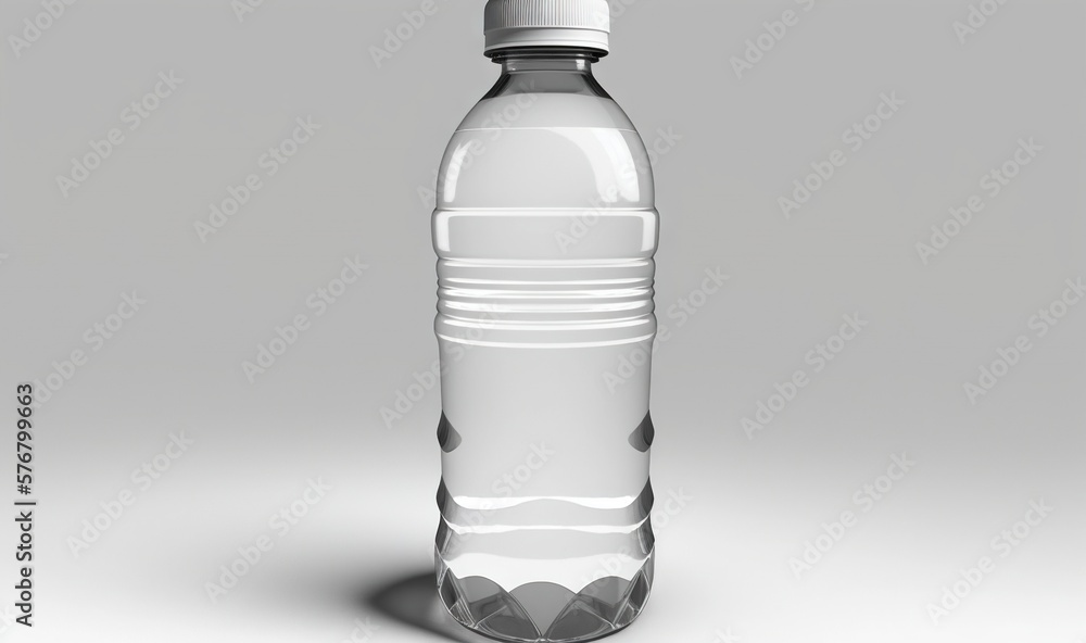  a bottle of water with a white cap on a gray background with a shadow on the bottom of the bottle a