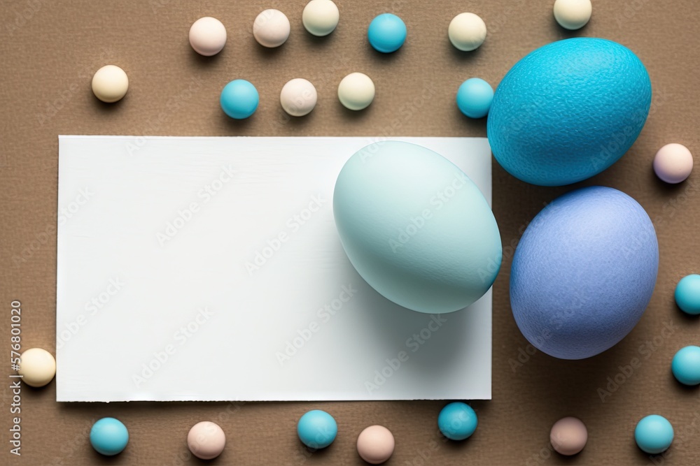  a paper with some blue and white eggs on it next to some other eggs on a table with a white sheet o