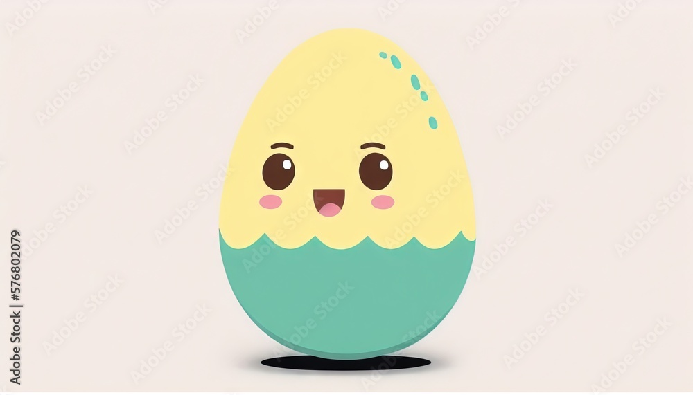  a cartoon egg with a face and a smile on its face, sitting on top of a black stand with a white ba