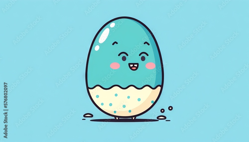  an egg with a face and eyes on its side, with a blue background and a blue background with a light