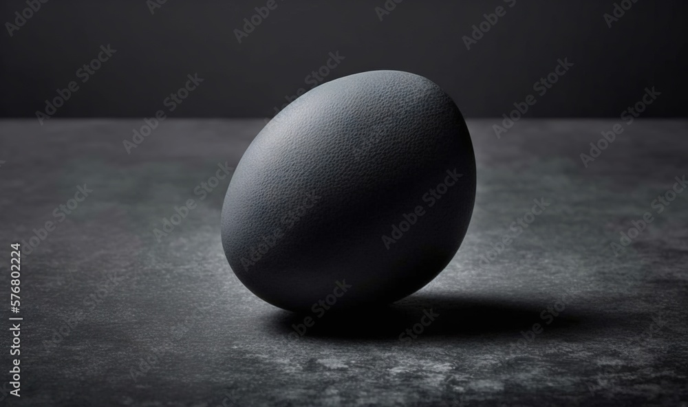  an egg sitting on top of a table next to a black background with a shadow of an egg on the ground a