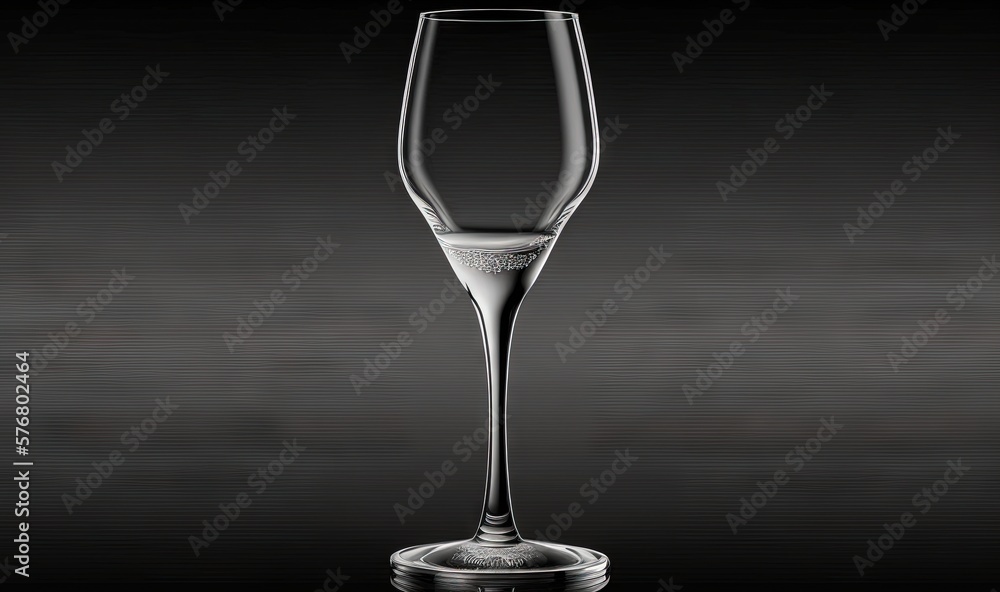  a wine glass is shown in black and white with a reflection of the glass on the surface of the glass