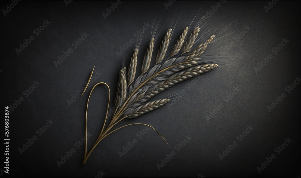  a close up of a stalk of wheat on a black background with a black background and a black background