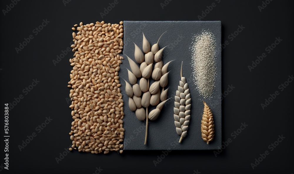  three different types of grains on a black background, one is white and the other is brown and the 