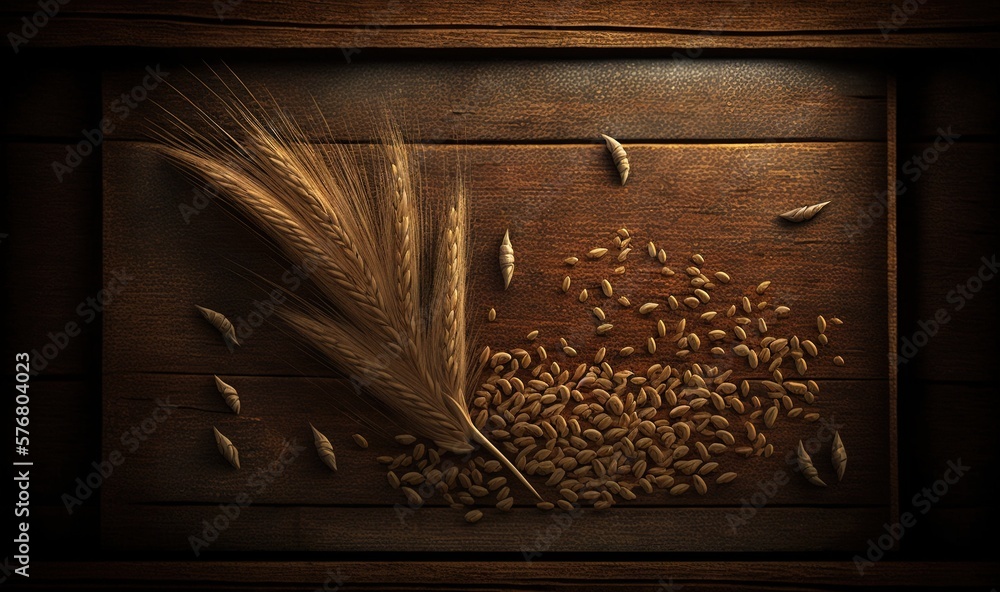  a picture of grain and a feather on a wooden surface with a wooden frame and a wood grain pattern o