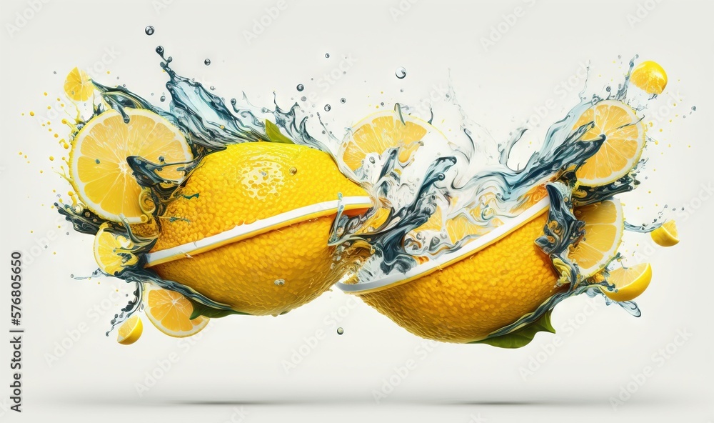  two oranges with water splashing on them and one orange is in the middle of the picture and the oth