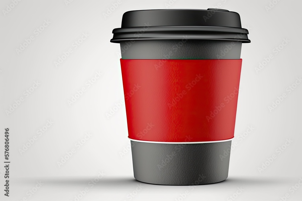 image of a disposable plastic or paper coffee cup close up on a white background. Generative AI