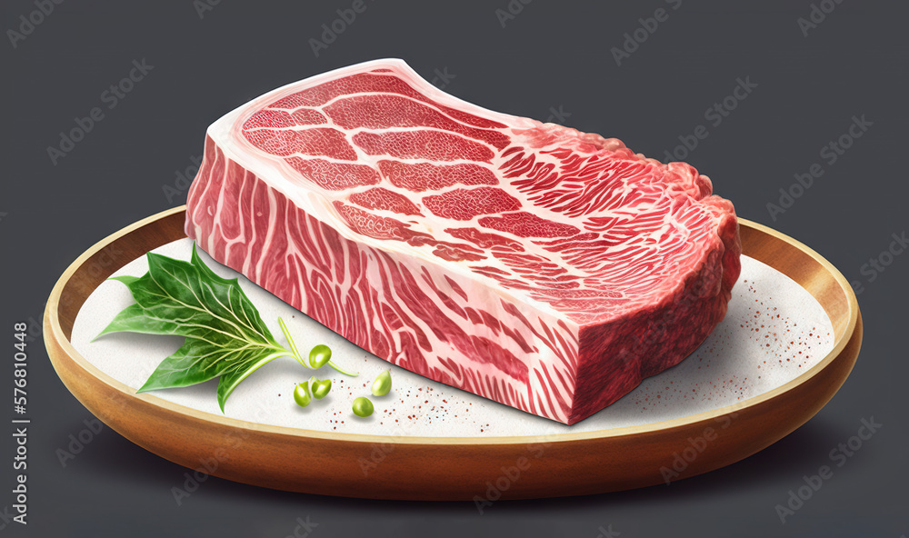  a piece of steak on a plate with a sprig of parsley on the side of it and a piece of meat on the pl