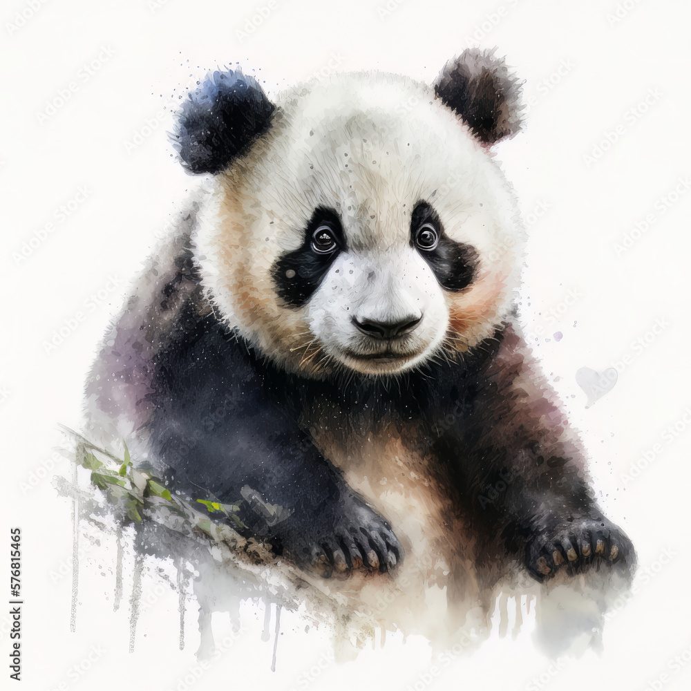 cute watercolor baby panda portrait on white background. Illustration AI Generative