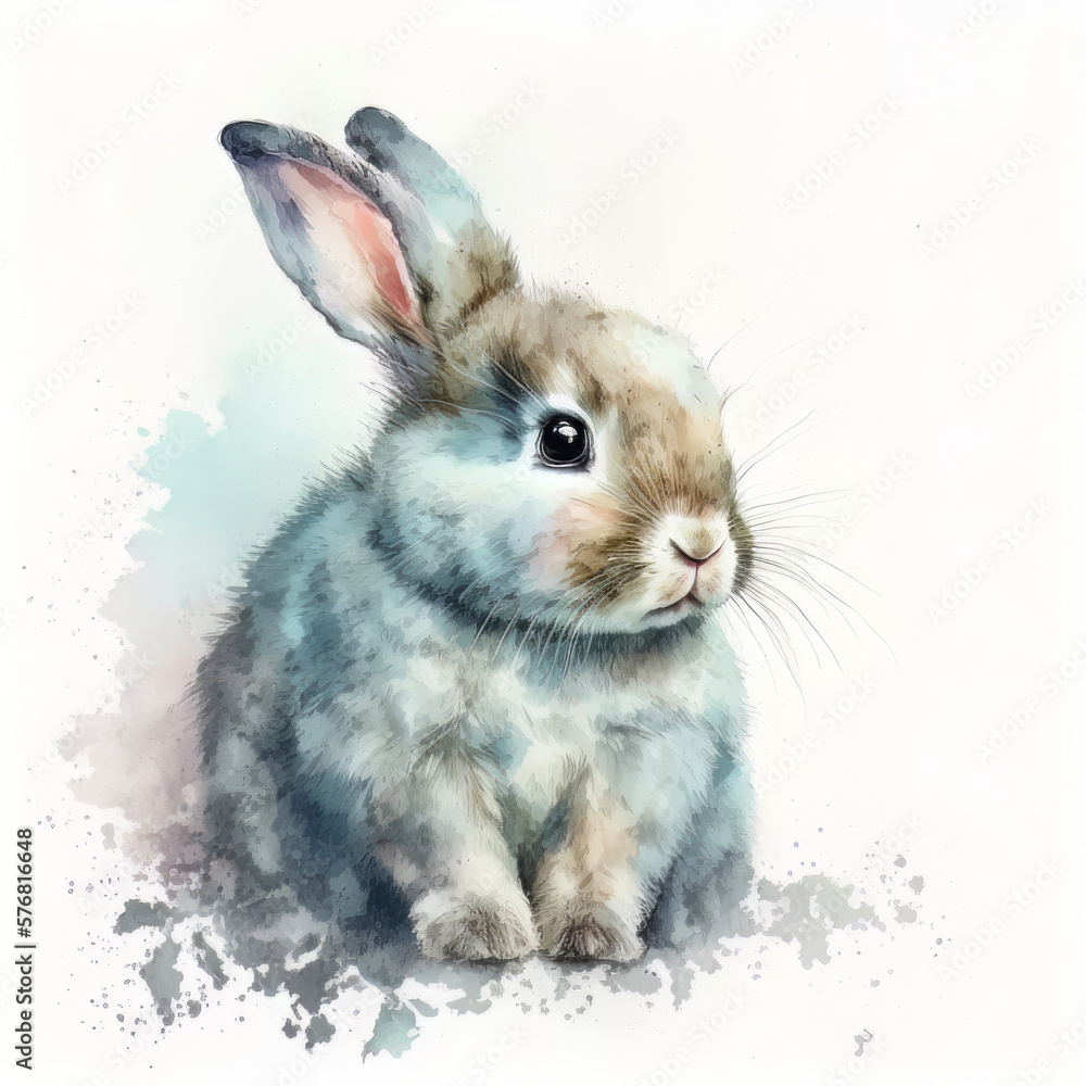 cute watercolor easter bunny portrait on white background. Illustration AI Generative