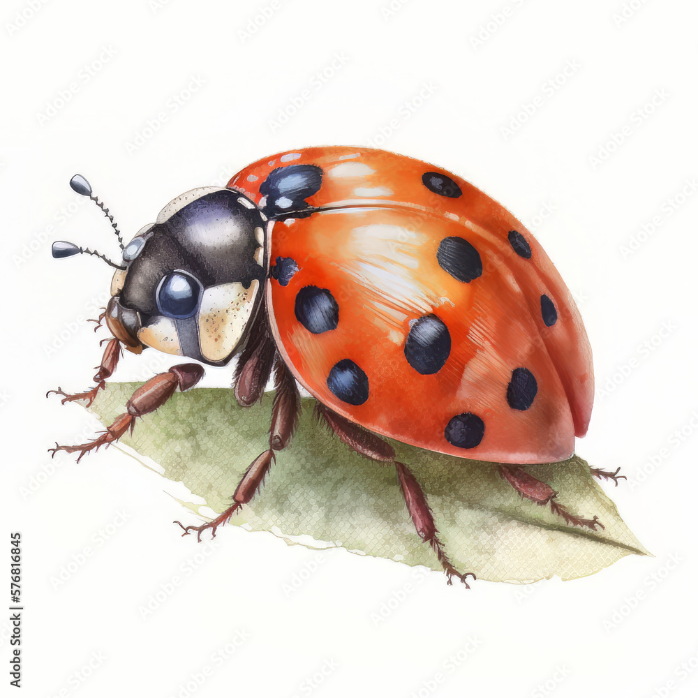 cute watercolor cartoon ladybug on white background. Illustration AI Generative