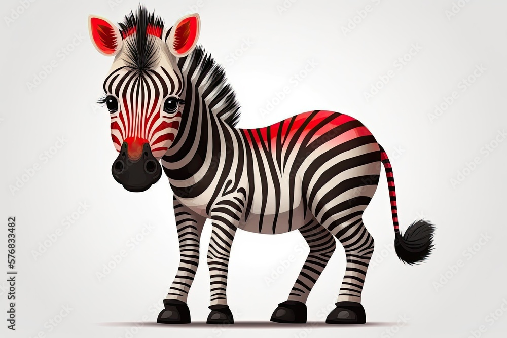 An adorable baby zebra poses against a white background. Generative AI