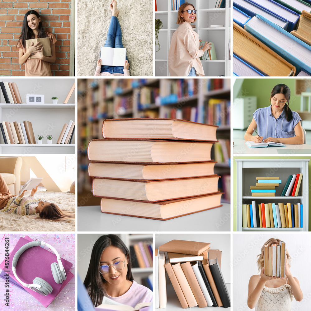 Collection of young women with books