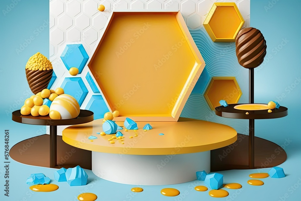 Honeycomb stage platform backdrop organic summer beauty beehive yellow scene showcase honeycomb back