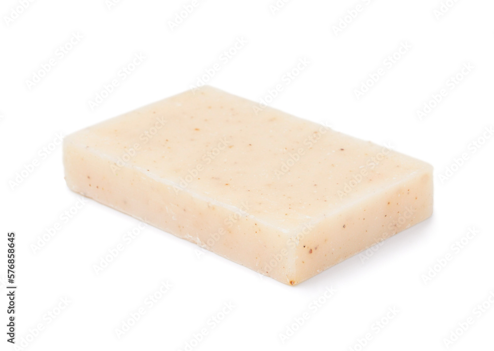 Natural soap bar on white background