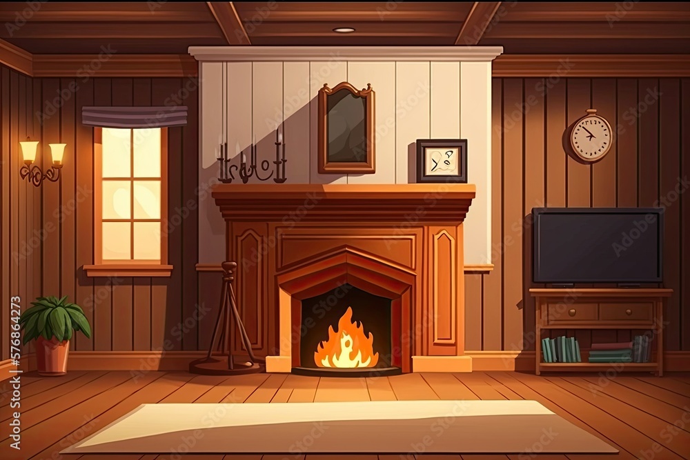 paneled room with a fireplace made of wood. Generative AI