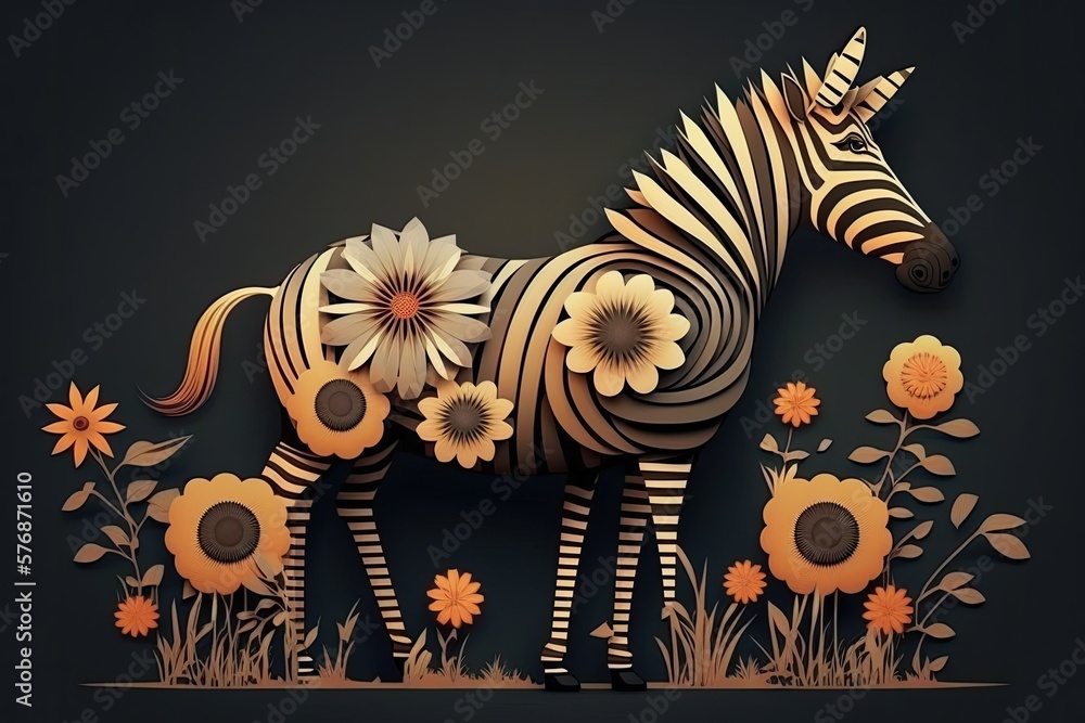 Zany flowers on a zebra print. Generative AI