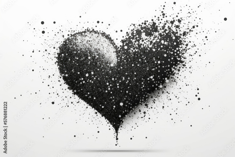 black heart glitter on a white backdrop. Generative AI