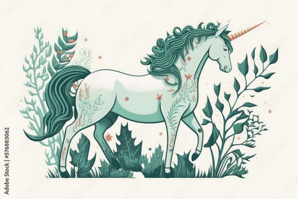 Illustration of a charming unicorn, perfect for greeting cards or t shirt designs. Generative AI