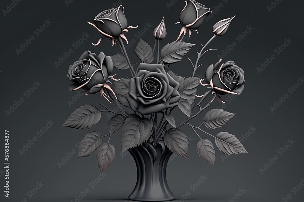 Classy black rose bouquet. A dark, realistic, and lifelike bouquet of roses with lengthy stems is sh