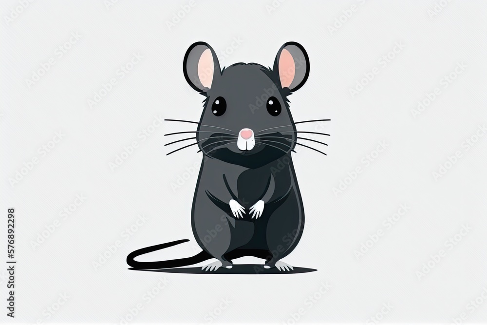 Cute baby rat on white background. Keep rodents as pets. In depth look at a domesticated rat. Rat, s