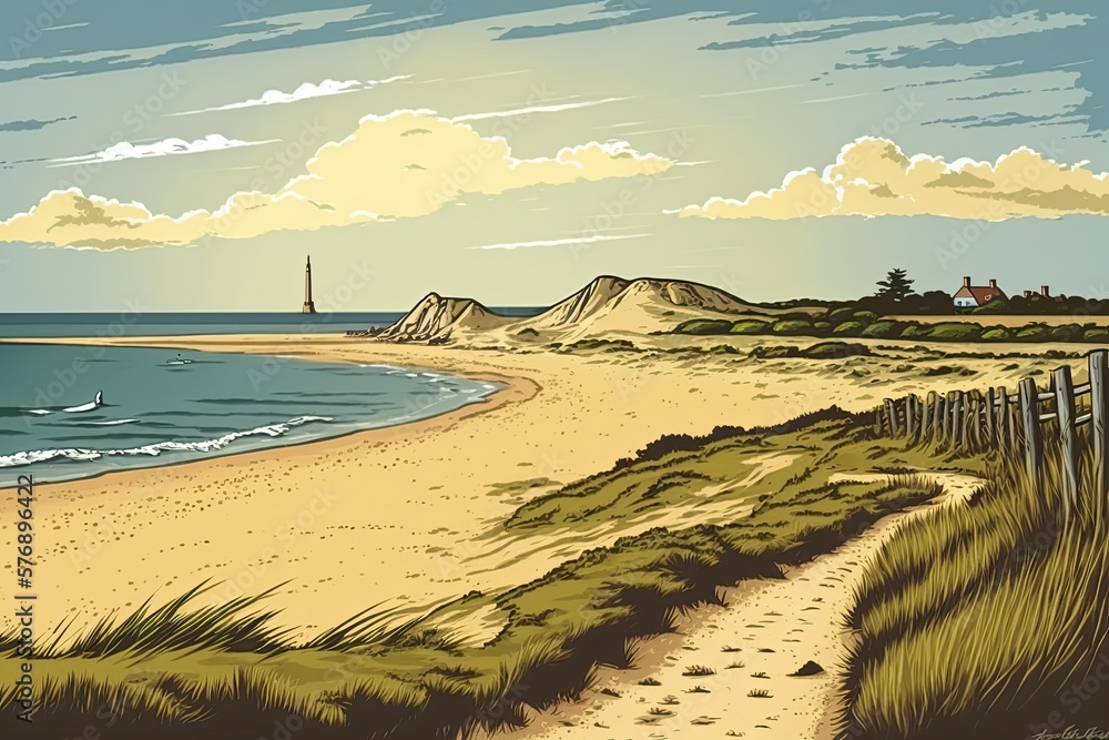 Hengistbury Head in Dorset, with its beach and sand dunes near Bournemouth. Generative AI