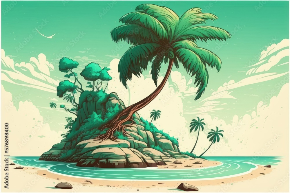 Beautiful Palm Tree on a Coral Beach. Generative AI