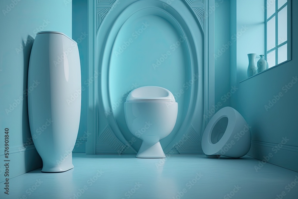 The porcelain bowl of a toilet sits within of a contemporary bathrooms decor. Generative AI