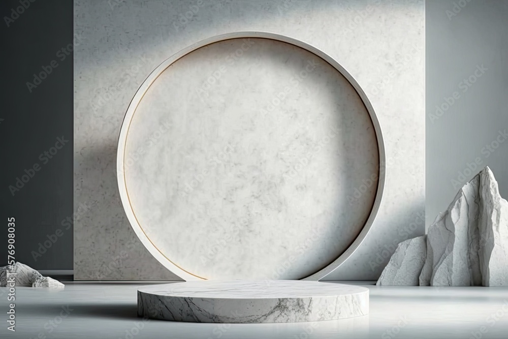 Circle and White Marble Table Useful for Cosmetic Product Presentation Backdrop, Display, and Mock u