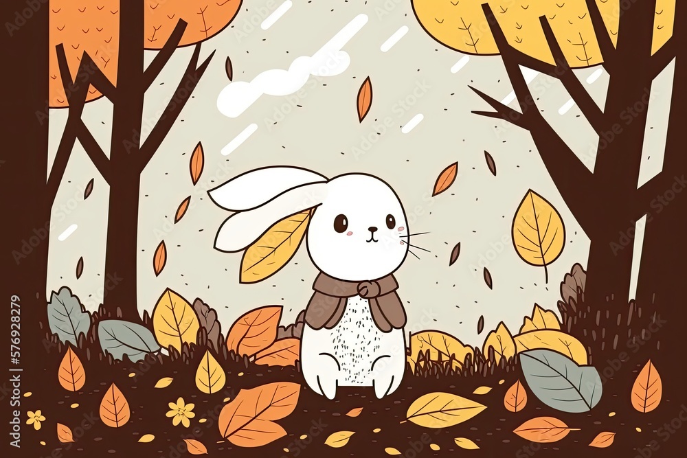 Autumn rabbit o fa cuteness in the woods. Generative AI