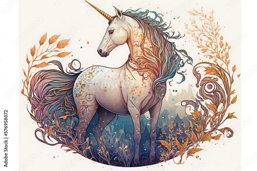 Sublimation Unicorn Art with Glitter. Generative AI