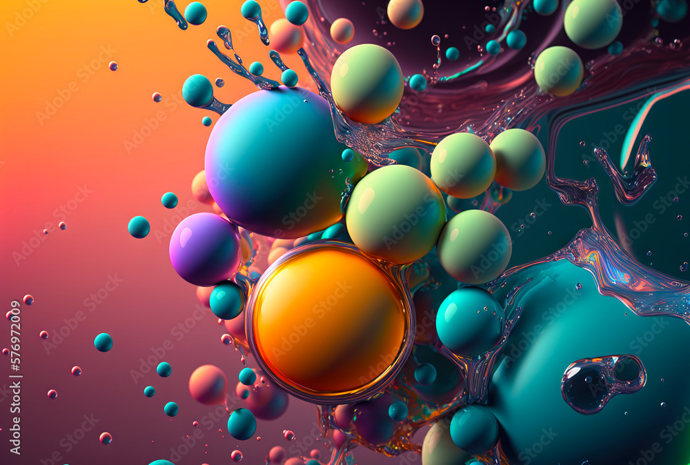 Paint bubbles. Mix of different colors. Generative AI