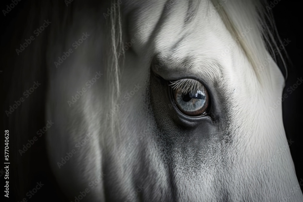 The eyes of a white horse Clear a background. Generative AI