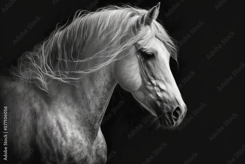 Grayscale Horse Portrait. Generative AI