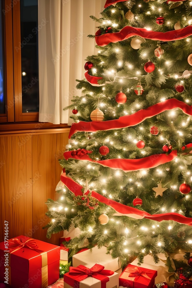 IA arbol de navidad con regalos, luces y otros objetos. La magia de la Navidad en nuestro árbol