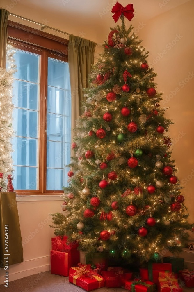 IA arbol de navidad con regalos, luces y otros objetos. La magia de la Navidad en nuestro árbol